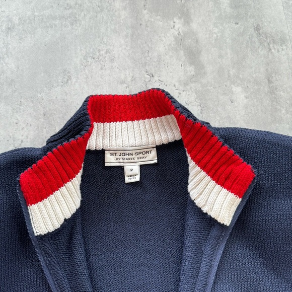 St. John Sport Wool Zip Sweater Jacket Navy Petite - Picture 3 of 10